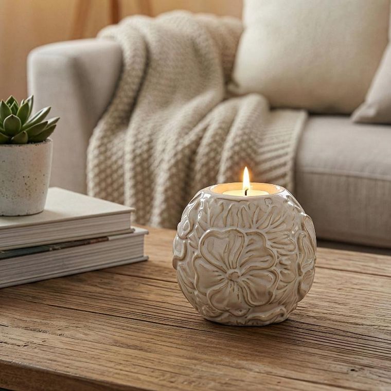 Eurofirany, świecznik dekoracyjny, Naira, 10-10 cm, kremowy