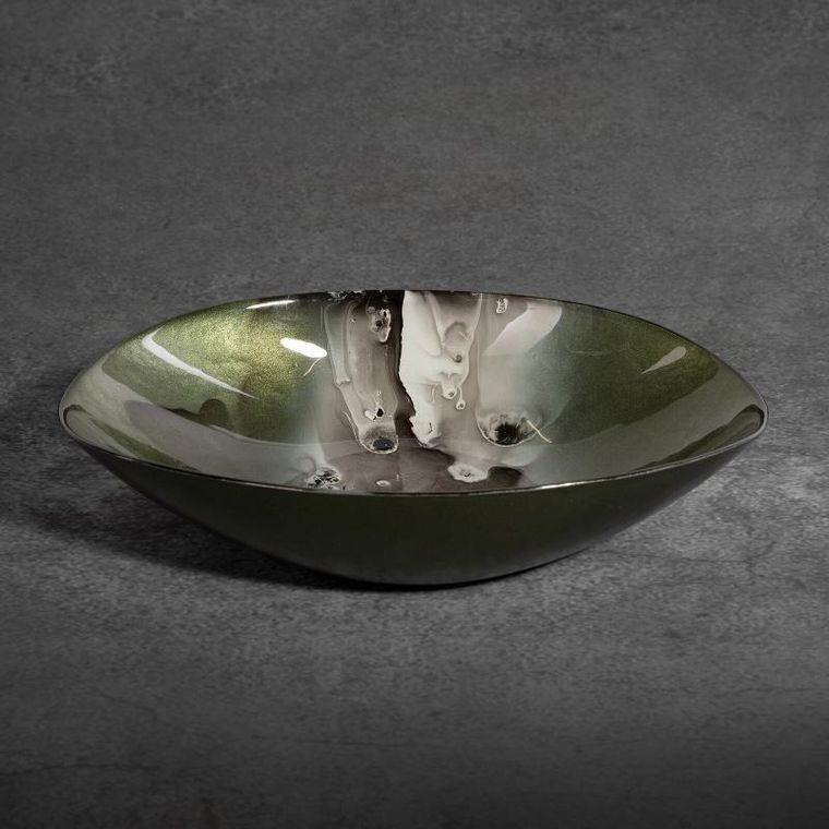 Eurofirany, szklana misa dekoracyjna, Saba, 27-19-5 cm, zielony