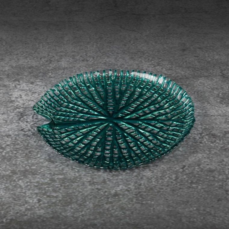 Eurofirany, szklana patera dekoracyjna, Mela, 24-3 cm, turkusowy