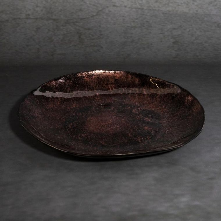 Eurofirany, szklana patera dekoracyjna, Pati, 20-2 cm, brązowy