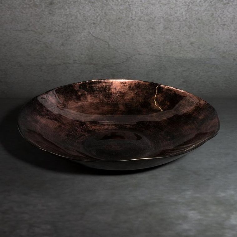 Eurofirany, szklana patera dekoracyjna, Pati, 30-29-5 cm, brązowy