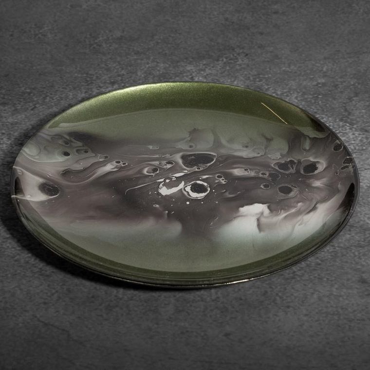 Eurofirany, szklana patera dekoracyjna, Saba, 27-2 cm, zielony