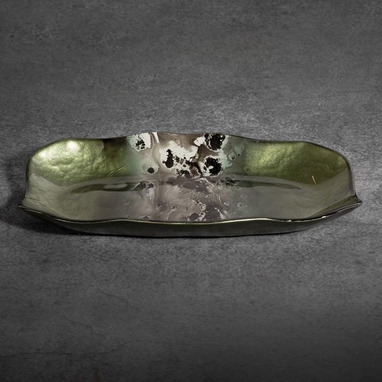 Eurofirany, szklana patera dekoracyjna, Saba 32-17-4 cm, zielony