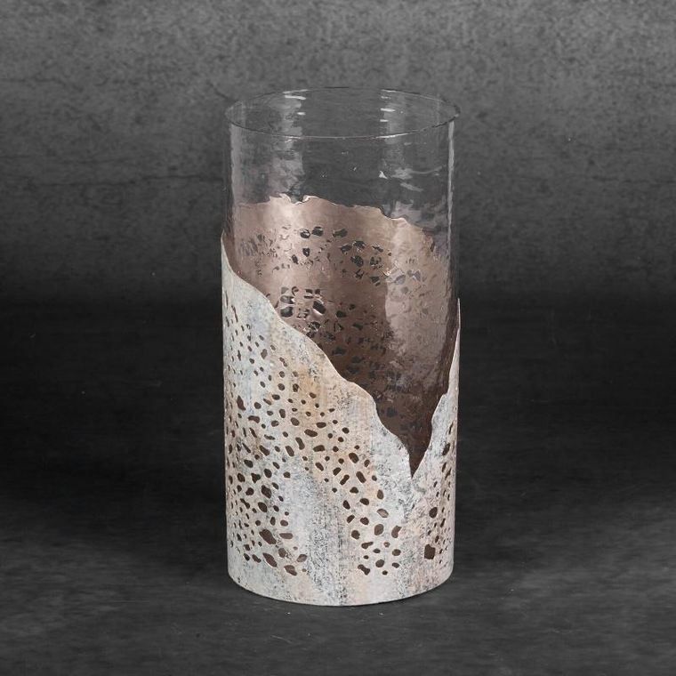 Eurofirany, szklany świecznik dekoracyjny, Dimon, 13-27 cm, beżowy