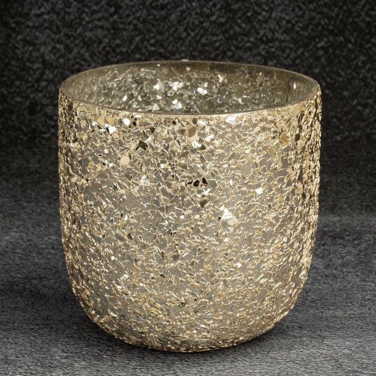 Eurofirany, szklany świecznik dekoracyjny, Melia, złoty, 12-12 cm