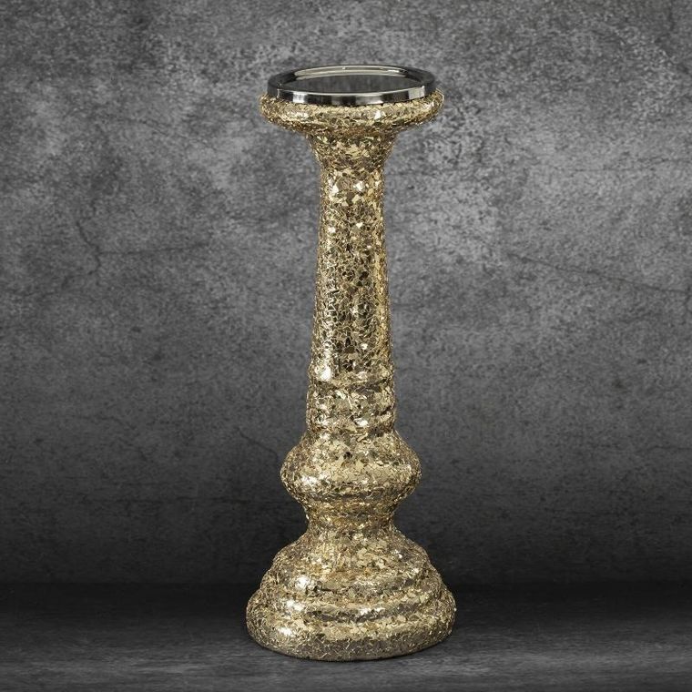 Eurofirany, szklany świecznik dekoracyjny, Melia, złoty, 31-12 cm