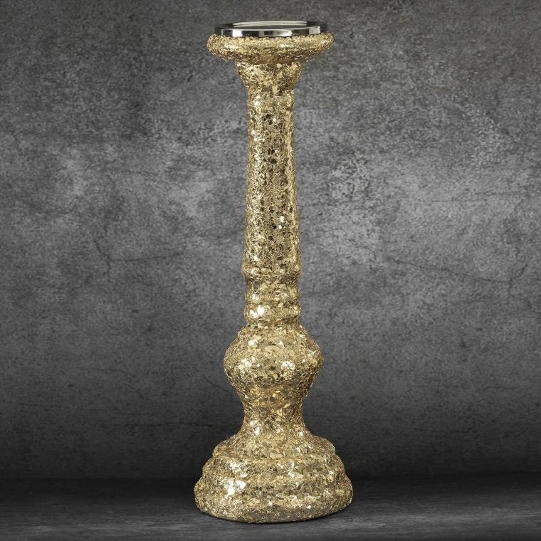 Eurofirany, szklany świecznik dekoracyjny, Melia, złoty, 40-13 cm
