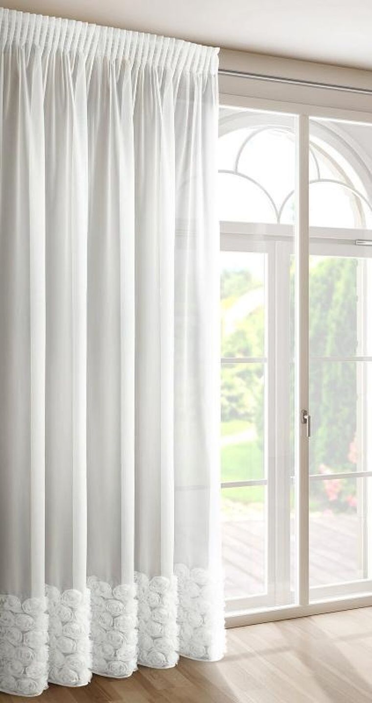 Eurofirany, zasłona gotowa, Roses 3, na taśmie, 140-270 cm, biały