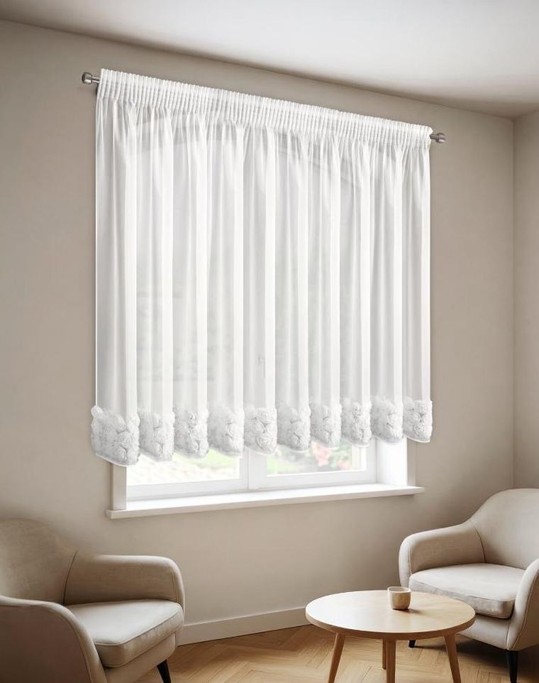 Eurofirany, zasłona gotowa, Roses, na taśmie, 350-160 cm, biały