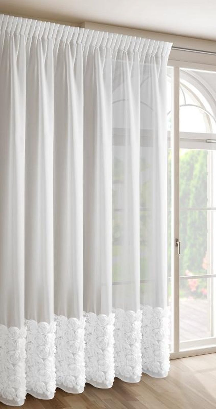 Eurofirany, zasłona gotowa, Roses, na taśmie, 350-270 cm, biały