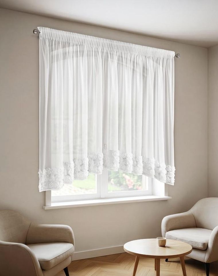 Eurofirany, zasłona gotowa, Roses, na taśmie, 400-160 cm, biały