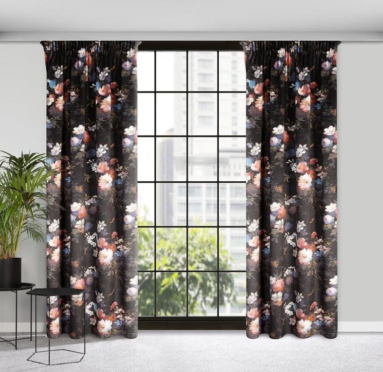 Eurofirany, zasłona zaciemniająca gotowa, Karen, na taśmie, 140-270 cm, czarny