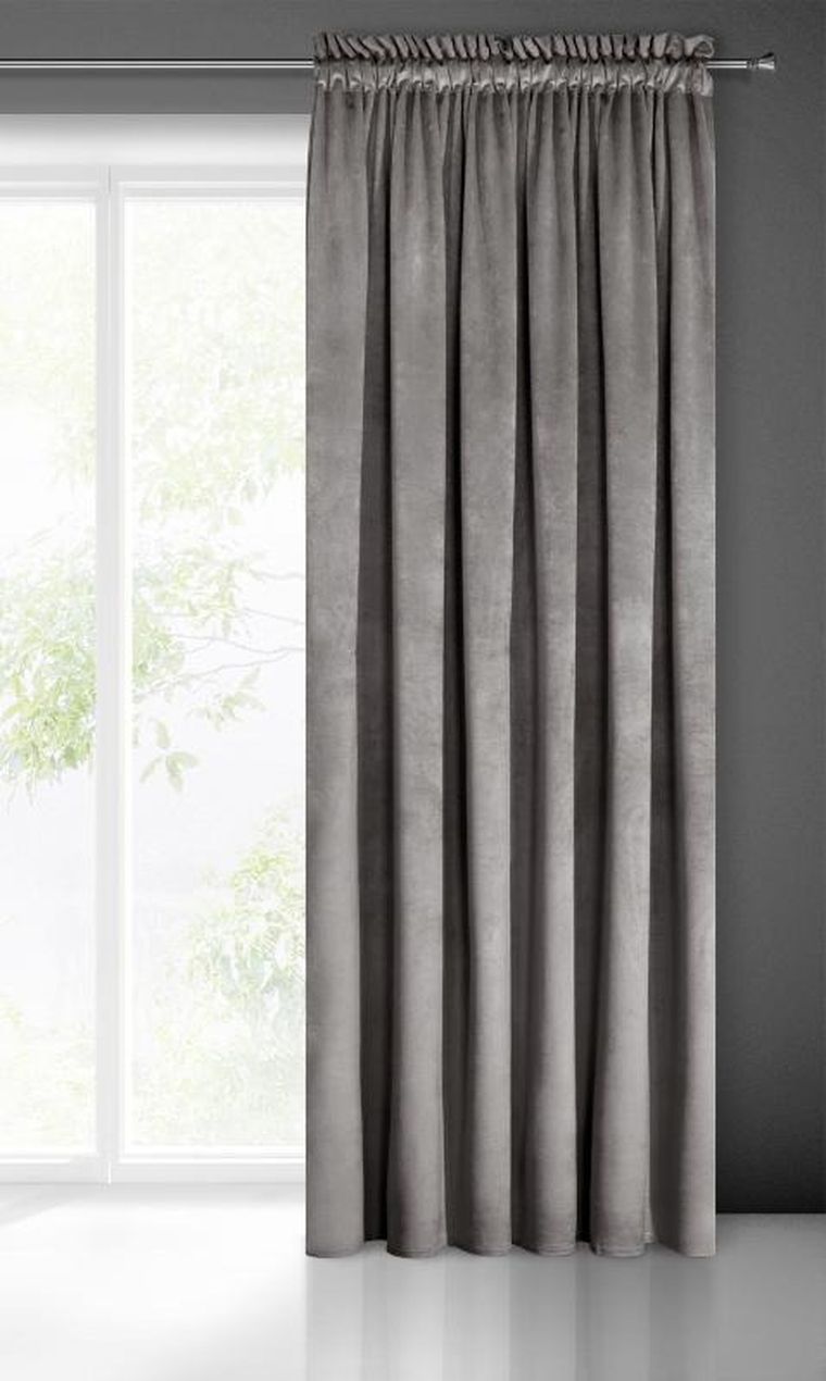 Eurofirany, zasłona zaciemniająca gotowa, na taśmie, Pierre, 140-300 cm, stalowy