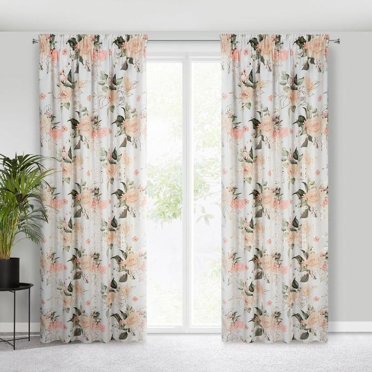 Eurofirany, zasłona zaciemniająca gotowa, na taśmie, Rose, 135-270 cm, biały