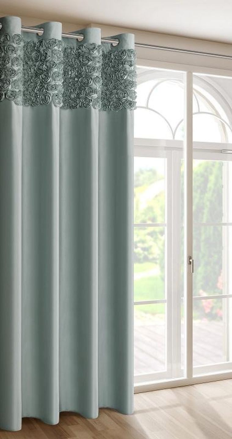 Eurofirany, zasłona zaciemniająca gotowa, Roses, na taśmie, 140-250 cm, miętowy