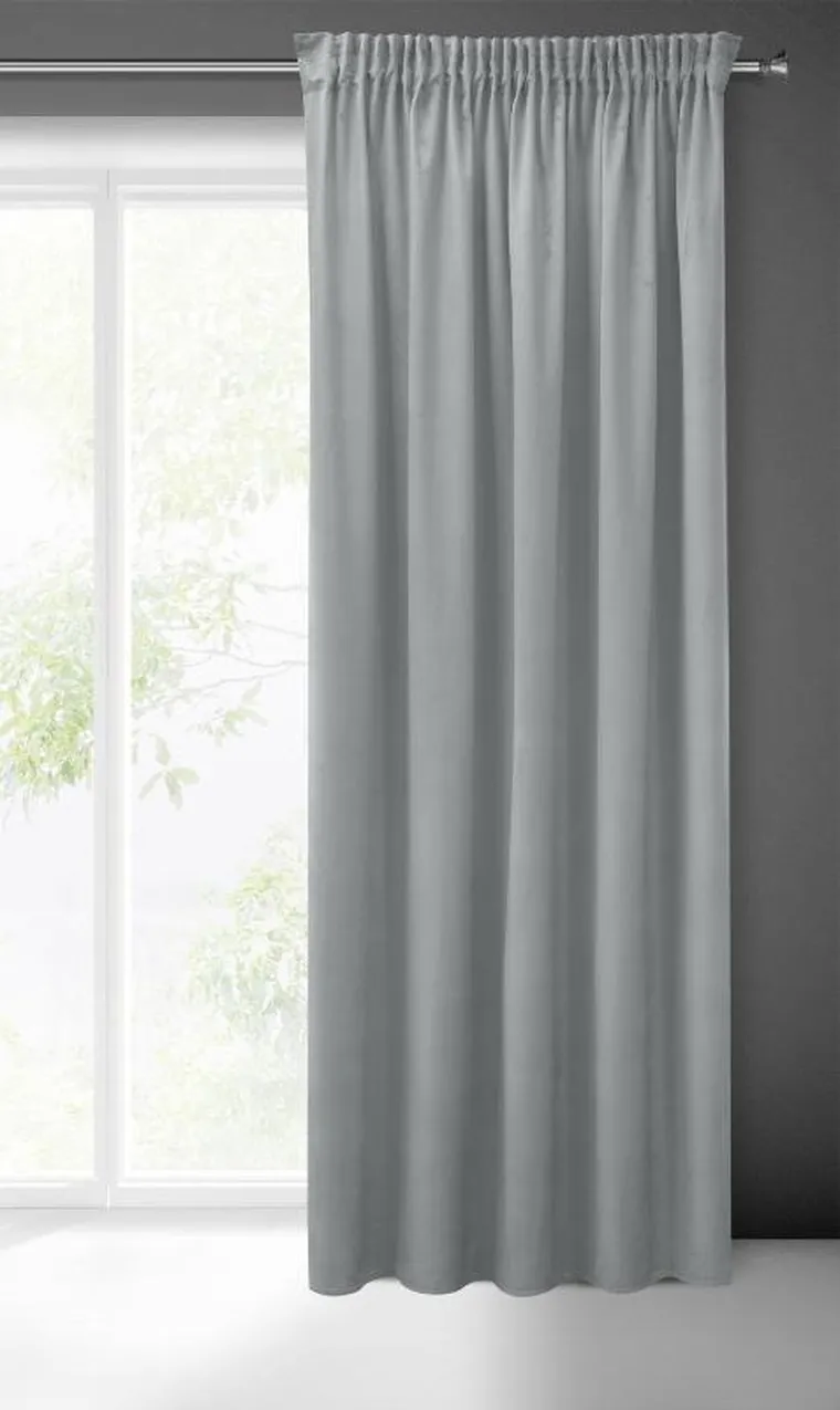 Eurofirany, zasłona zaciemniająca gotowa, Sibel, na taśmie, 140-270 cm, szary