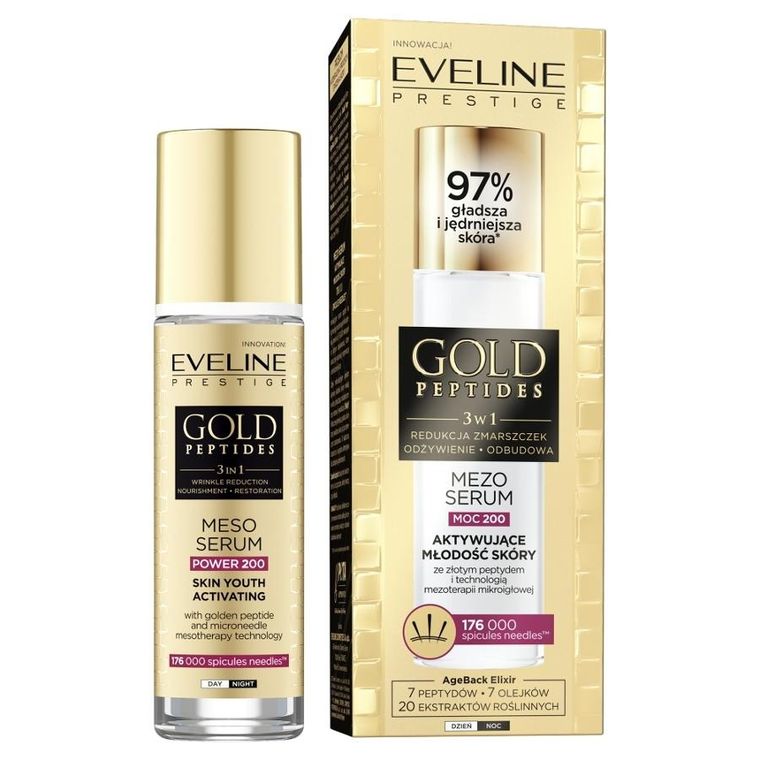 Eveline, gold peptides mezo, serum aktywujące młodość skóry 3w1, moc 200, 30 ml