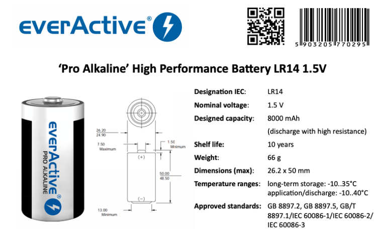 EverActive, bateria alkaliczna, EVLR14-PRO, 2 szt.
