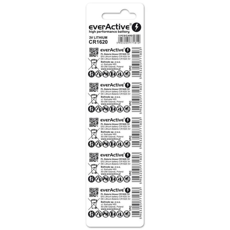 EverActive, bateria litowa, CR1620, 5 szt.