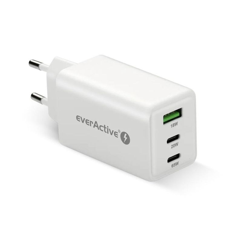 Everactive, ładowarka sieciowa, GAN 1xUSB, 2xUSB-C, QC, 65W, biała, SC-655Q