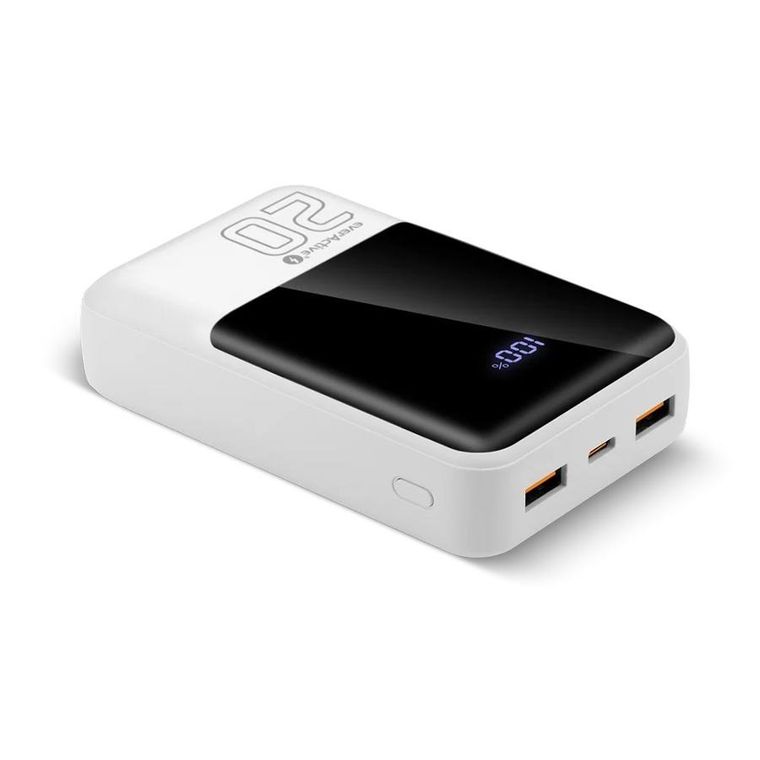 Everactive, powerbank, 20000mAh, 2xUSB, 1xUSB-C 22,5W, QC4+, wyświetlacz LCD, biały, EB-20Q
