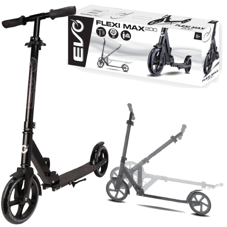 EVO, Flexi Max 200, hulajnoga miejska, czarna ze stopką i paskiem