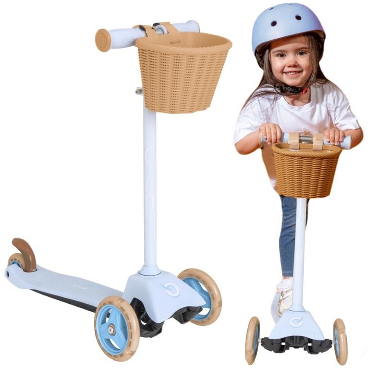 EVO, Mini Cruiser, 3-kołowa hulajnoga z koszyczkiem, błękitna