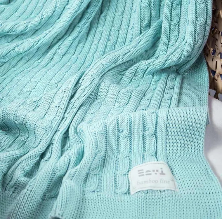 Ewa Klucze Eevi, Warkocz, koc bambusowy, mięta, 100-75 cm