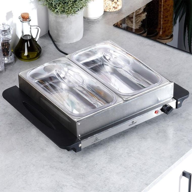 Excellent Electrics, podgrzewacz elektryczny do potraw, stalowy, 2 wkłady