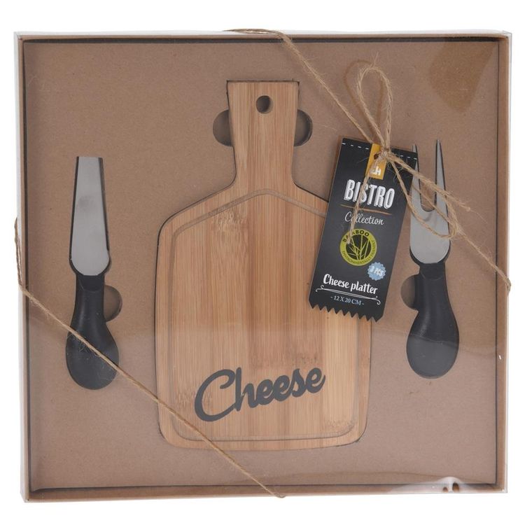 Excellent Houseware, bambusowa deska do serów + nóż i widelec
