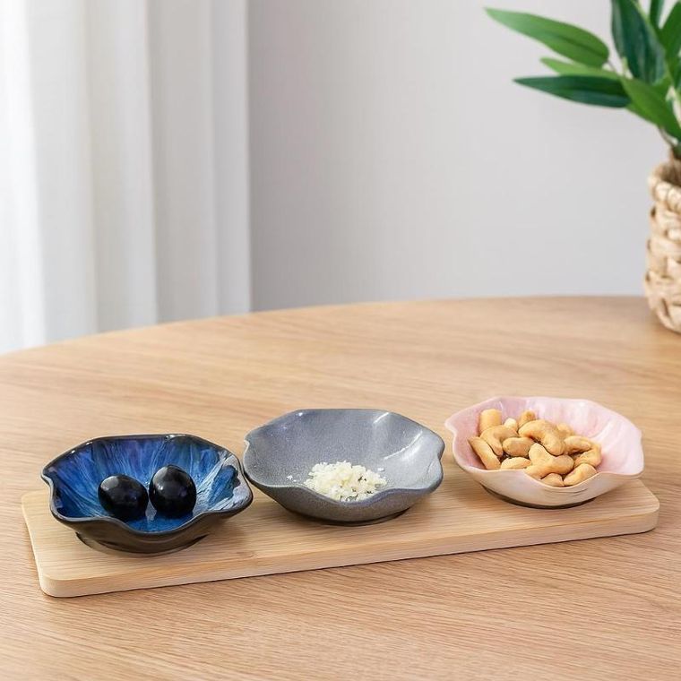 Excellent Houseware, bambusowy zestaw do serwowania z 3 porcelanowymi miseczkami