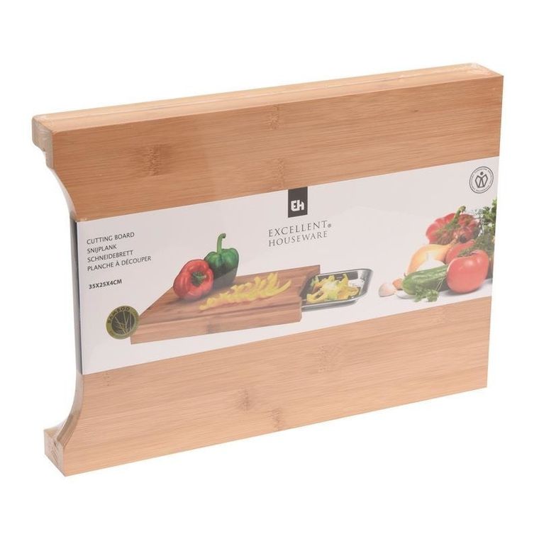 Excellent Houseware, deska do krojenia bambus z wysuwaną tacą, 35-25 cm