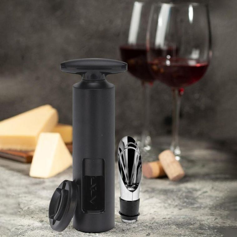 Excellent Houseware, korkociąg automatyczny z przecinakiem do folii, czarny, 16,5 cm