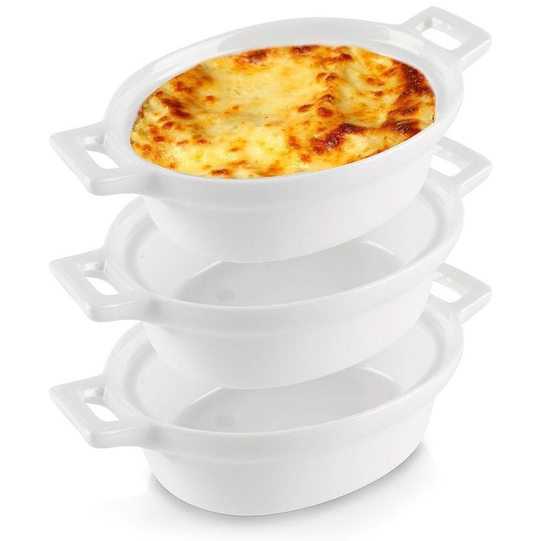 Excellent Houseware, miseczki do zapiekania porcelanowe owalne, 3 szt., 120 ml