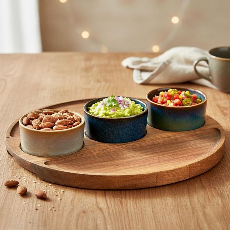 Excellent Houseware, miseczki na przekąski, na tacy, ceramiczne, 4 elementy