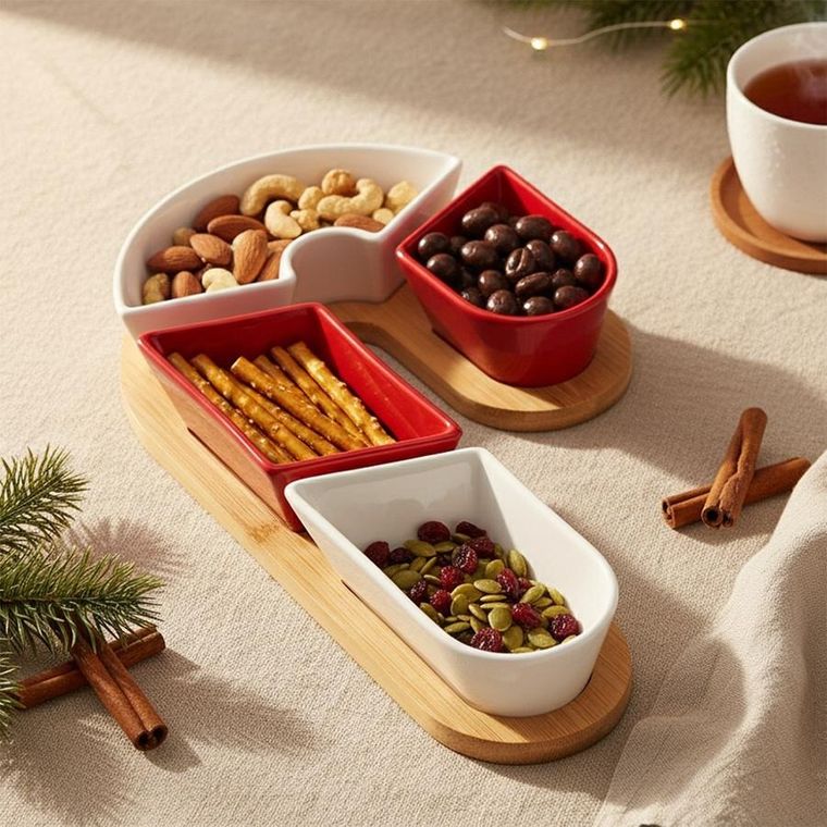 Excellent Houseware, miseczki na przekąski, na tacy, ceramiczne, 5 elementów