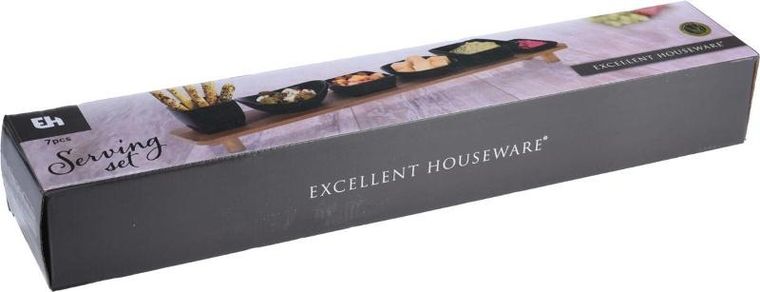 Excellent Houseware, miseczki na przekąski na tacy, ceramiczne czarne, 7 elementów