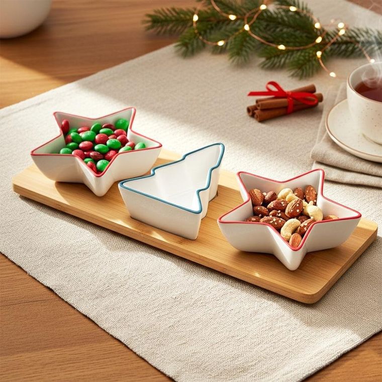 Excellent Houseware, miseczki na przekąski, na tacy, porcelanowe, 4 elementy