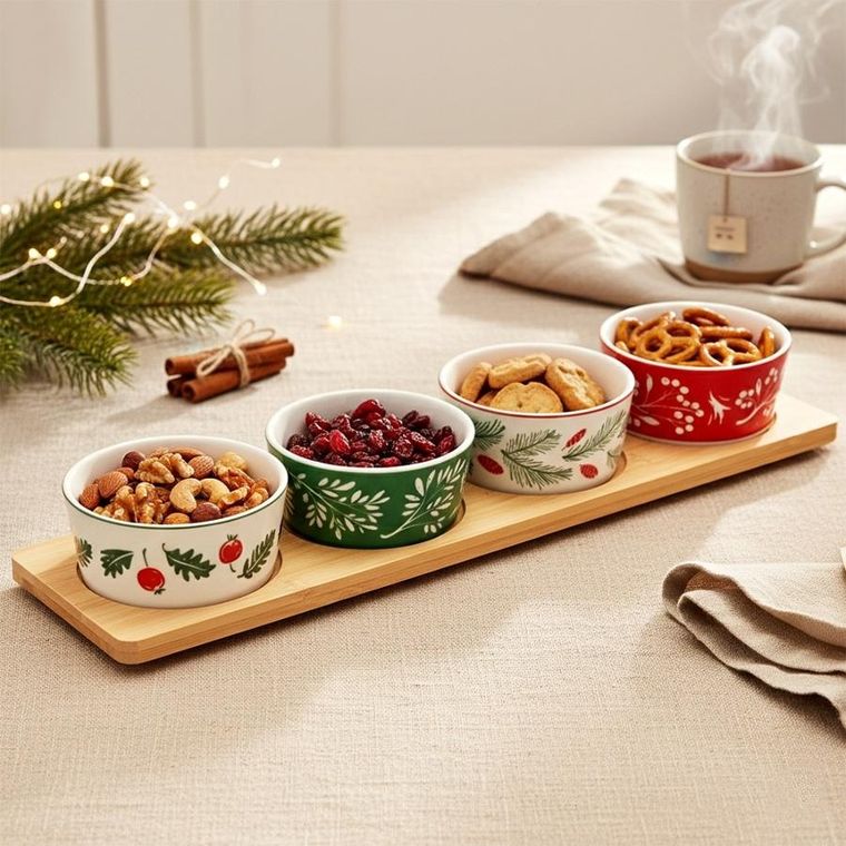 Excellent Houseware, miseczki na przekąski, na tacy, porcelanowe, 5 elementów