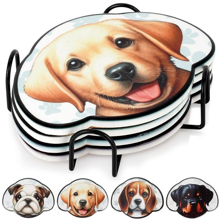 Excellent Houseware, podstawki pod kubek, w stojaku, pies, 4 szt.