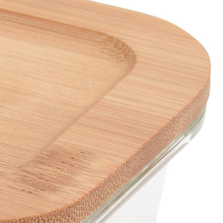 Excellent Houseware, pojemnik kuchenny z pokrywką bambusową, na żywność, szklany z uszczelką, 370 ml