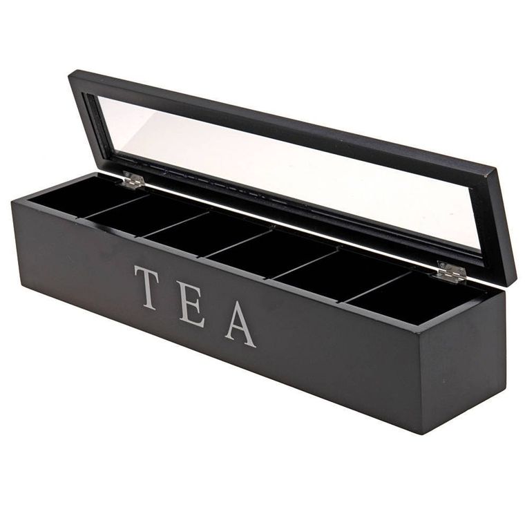 Excellent Houseware, pojemnik na herbatę drewniany, 6 przegródek, czarny