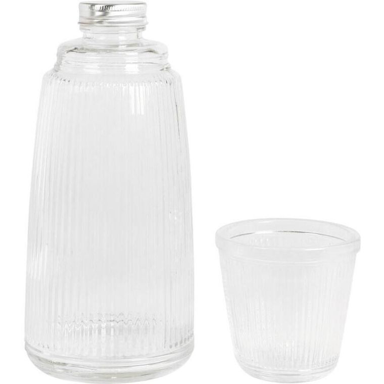 Excellent Houseware, szklana butelka z zakręcanym korkiem i szklanką, 1000 ml