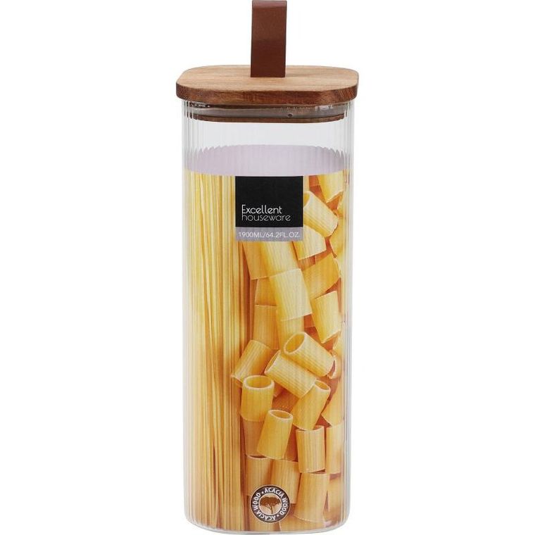 Excellent Houseware, szklany słoik z drewnianą pokrywką, hermetyczne zamknięcie