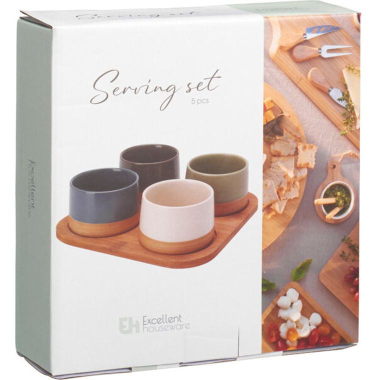 Excellent Houseware, Voyo, miseczki na przekąski na bambusowej tacy, 4 szt.