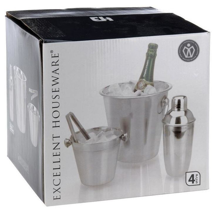 Excellent Houseware, wiaderko do lodu, shaker, szczypce, zestaw