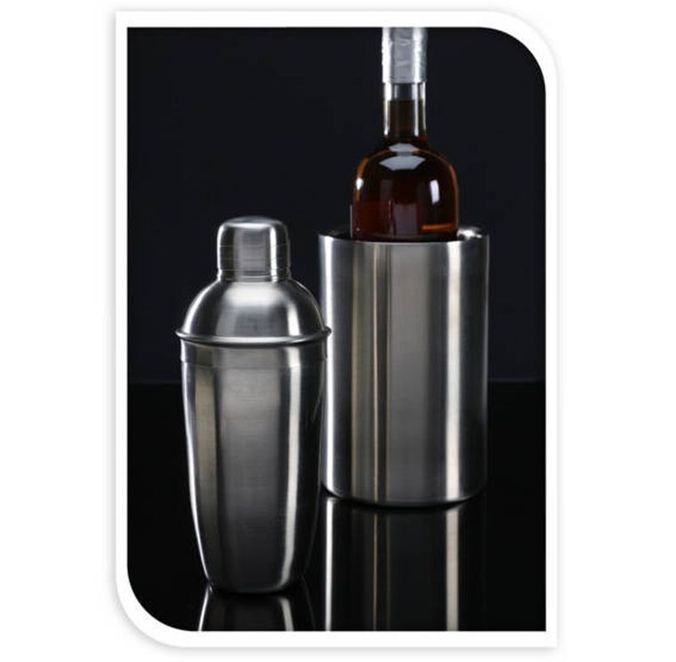 Excellent Houseware, zestaw barmański 2 elementy: shaker i wiaderko na lód, stal nierdzewna
