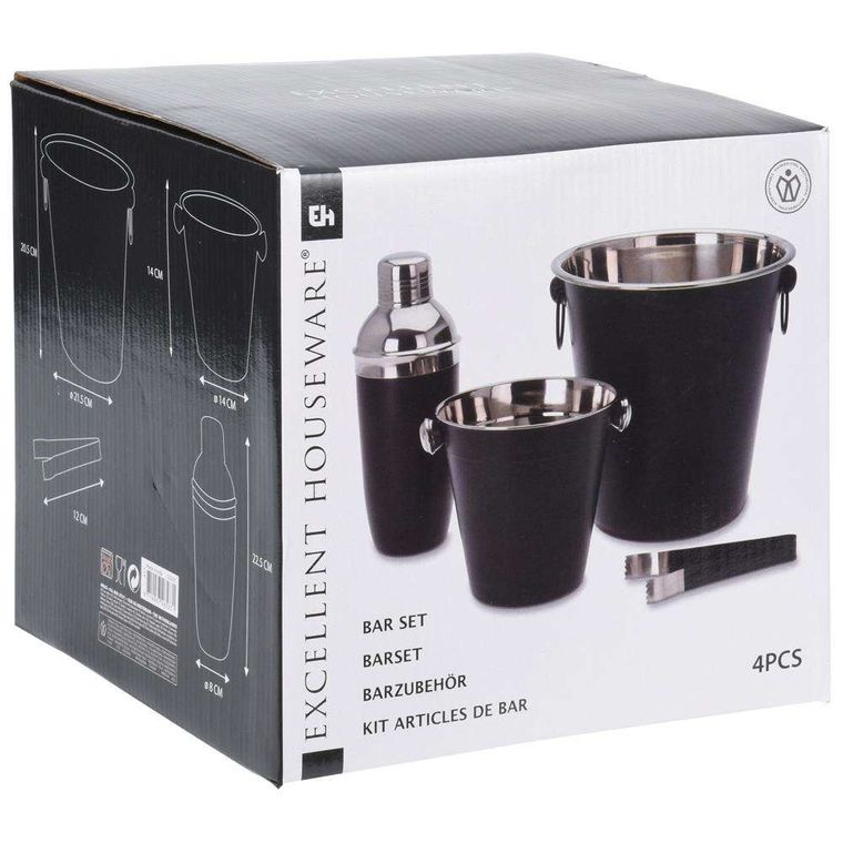 Excellent Houseware, zestaw barmański, 2x wiaderko do lodu, shaker, szczypce