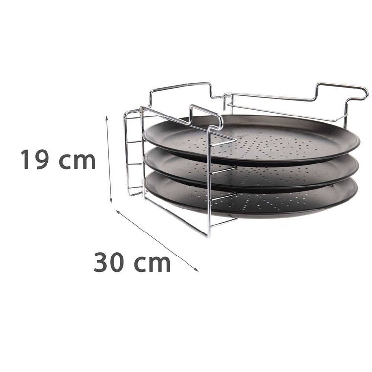 Excellent Houseware, zestaw do pieczenia pizzy: 3 metalowe blaszki + stojak
