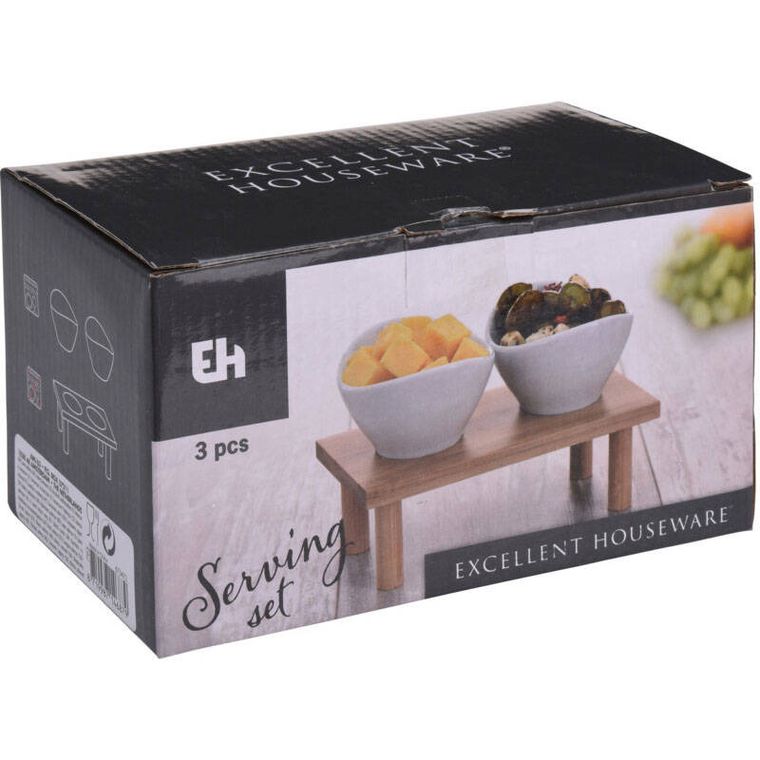 Excellent Houseware, zestaw miseczek na przekąski z bambusową podstawką